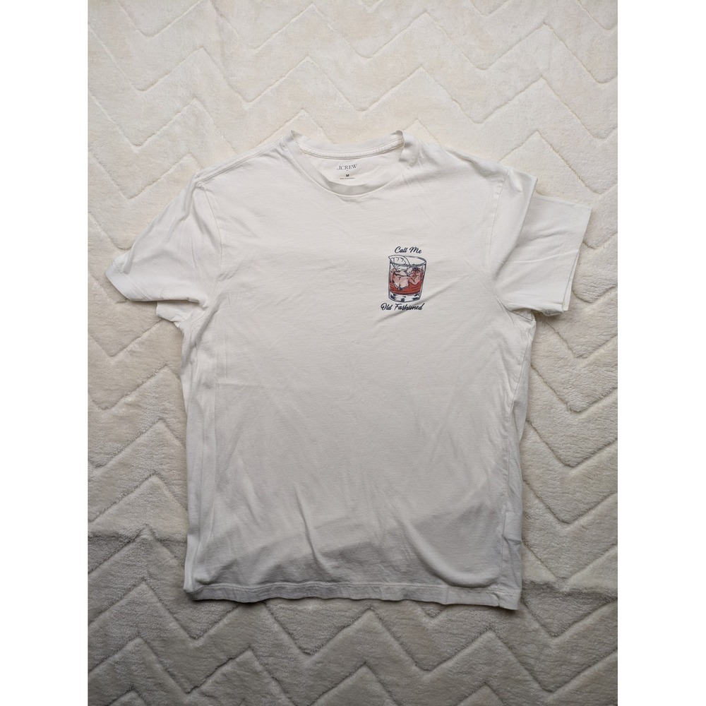 J.Crew Mens Call Me Old Fashioned Graphic T-Shirt Medium Cream Short Sleeve Tee